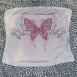 SHEIN ICON Butterfly Print Rhinestone Detail Tube Top